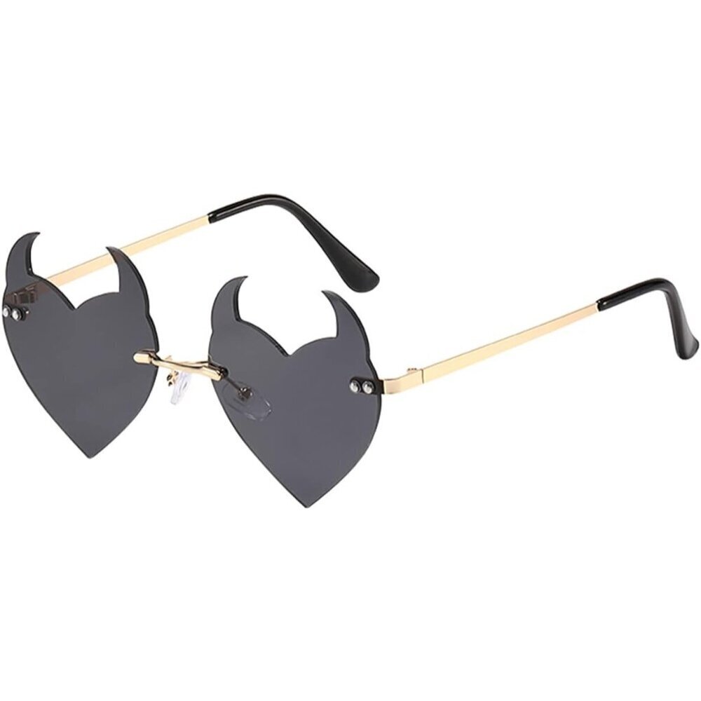 Goth Horns Heart Sunglasses Rimless UV Protection Feminine Festival Party Access